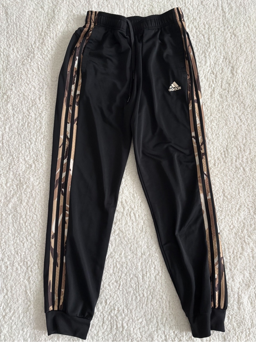adidas Black Track Pants Leopard Print Side Stripe Joggers Athletic Men’s S